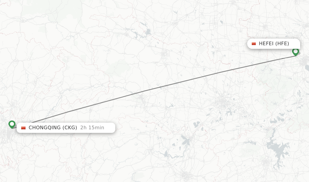 Flights from Hefei to Chongqing route map