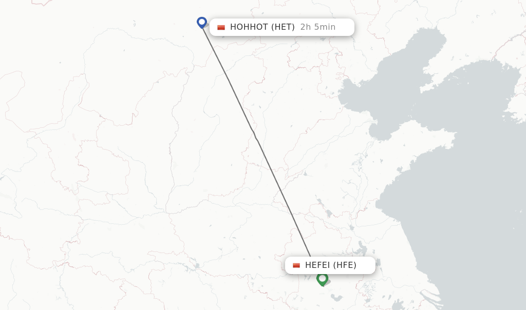 Flights from Hefei to Hohhot route map
