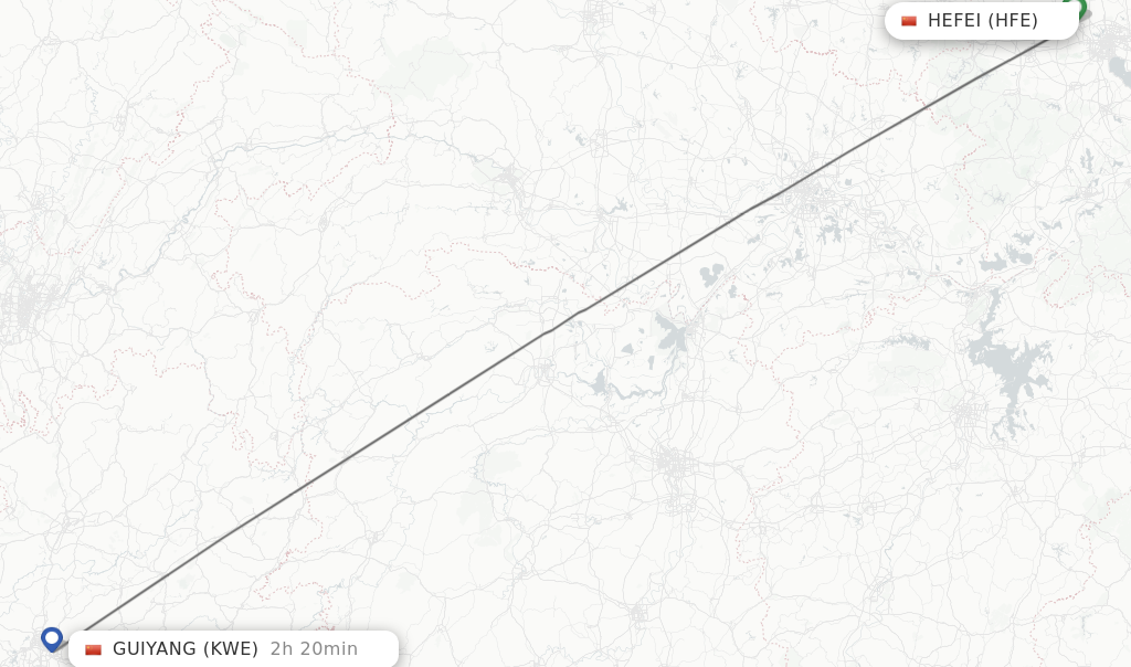 Flights from Hefei to Guiyang route map