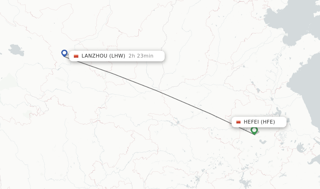 Flights from Hefei to Lanzhou route map
