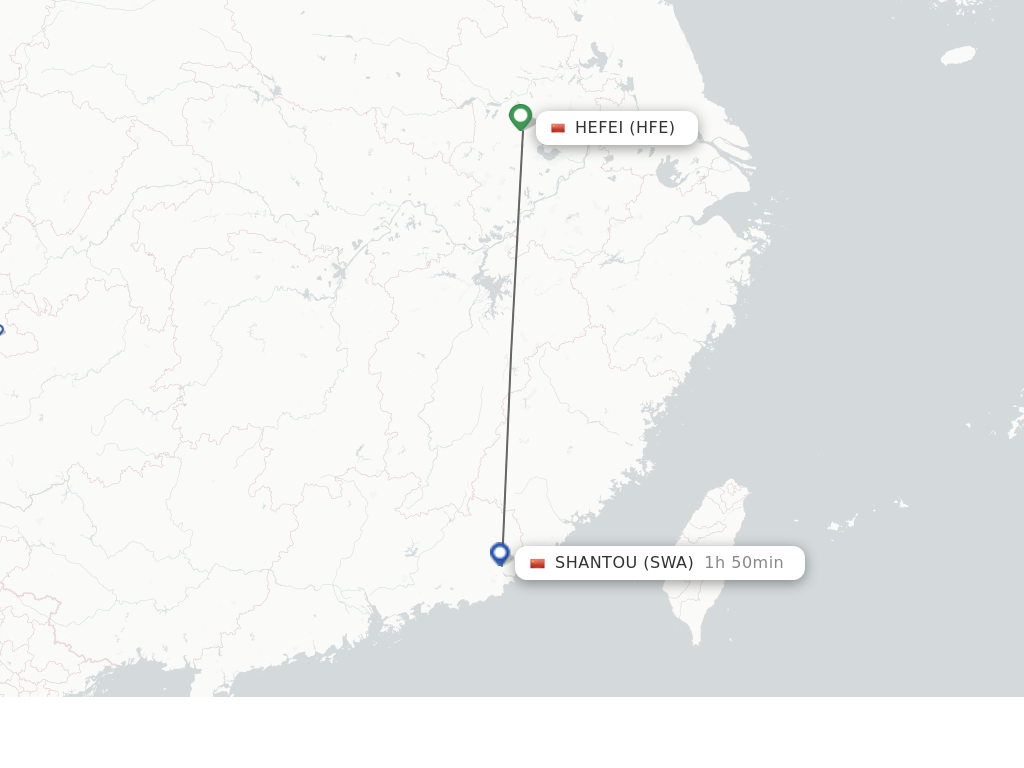 Flights from Hefei to Jieyang route map