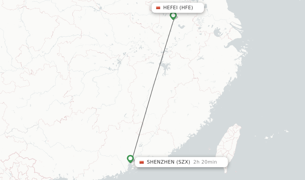 Flights from Hefei to Shenzhen route map