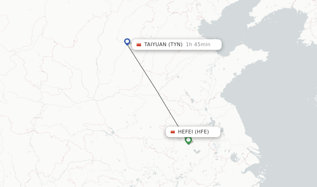 Flights from Hefei to Taiyuan route map