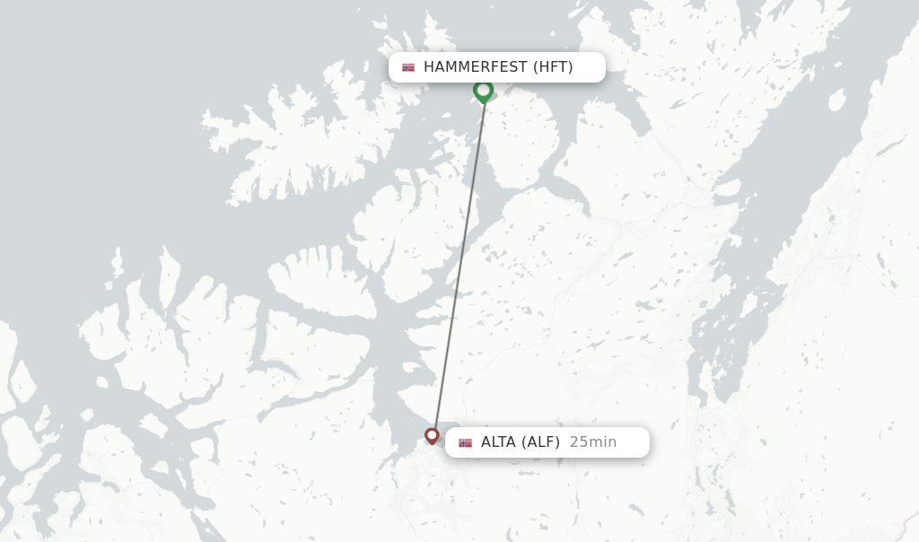 Flights from Hammerfest to Alta route map