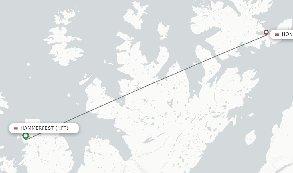 Flights from Hammerfest to Honningsvag route map