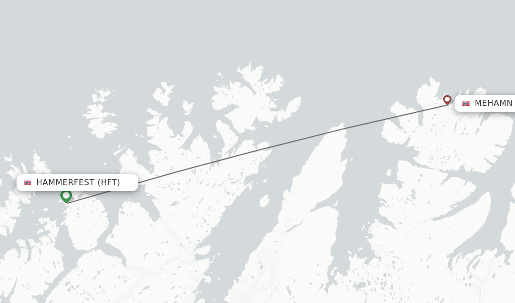 Flights from Mehamn to Hammerfest route map