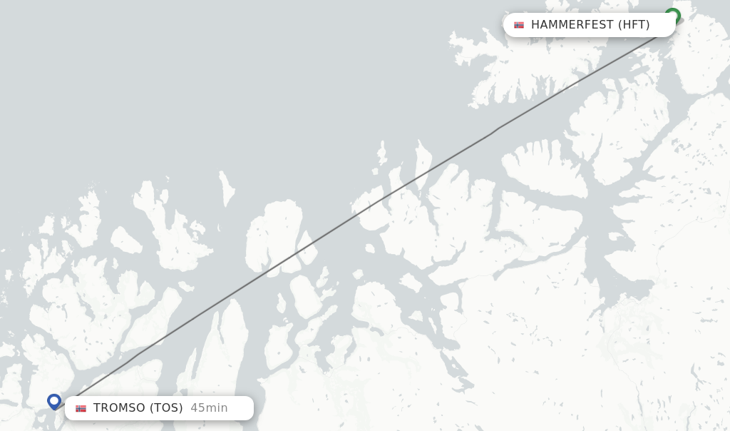 Flights from Hammerfest to Tromso route map