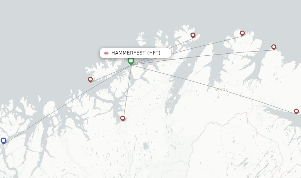 Route map with flights from Hammerfest with Wideroe