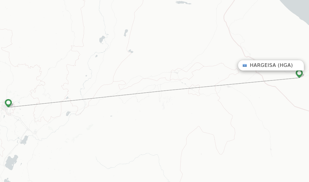 Route map with flights from Hargeisa with Ethiopian