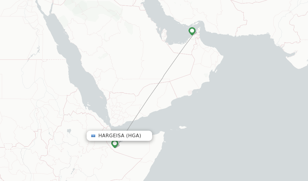 Route map with flights from Hargeisa with flydubai