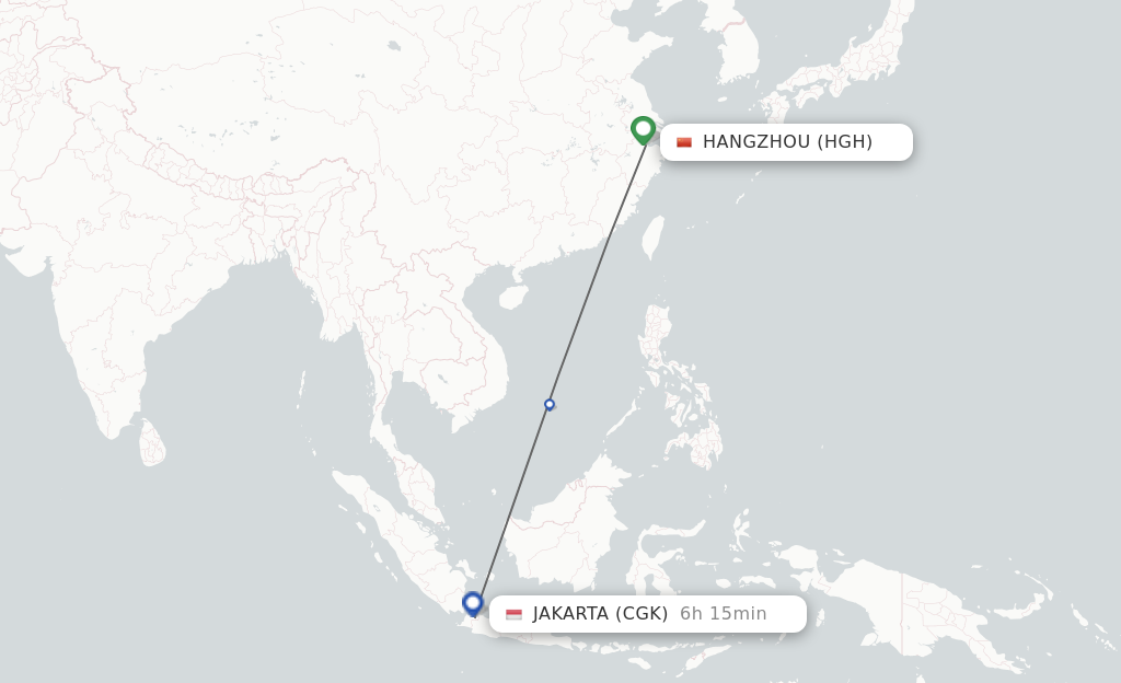 Flights from Hangzhou to Jakarta route map