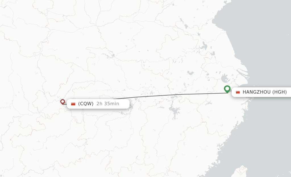 Flights from Hangzhou to Wulong route map