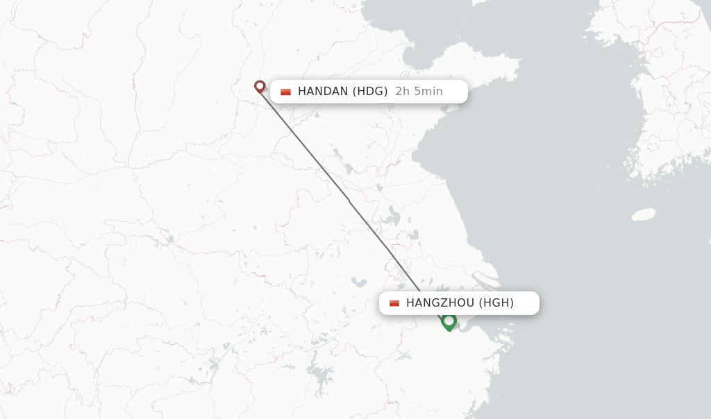Flights from Hangzhou to Handan route map