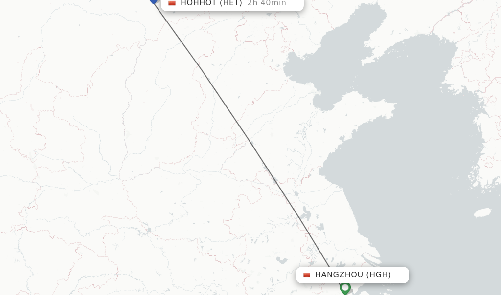 Flights from Hangzhou to Hohhot route map