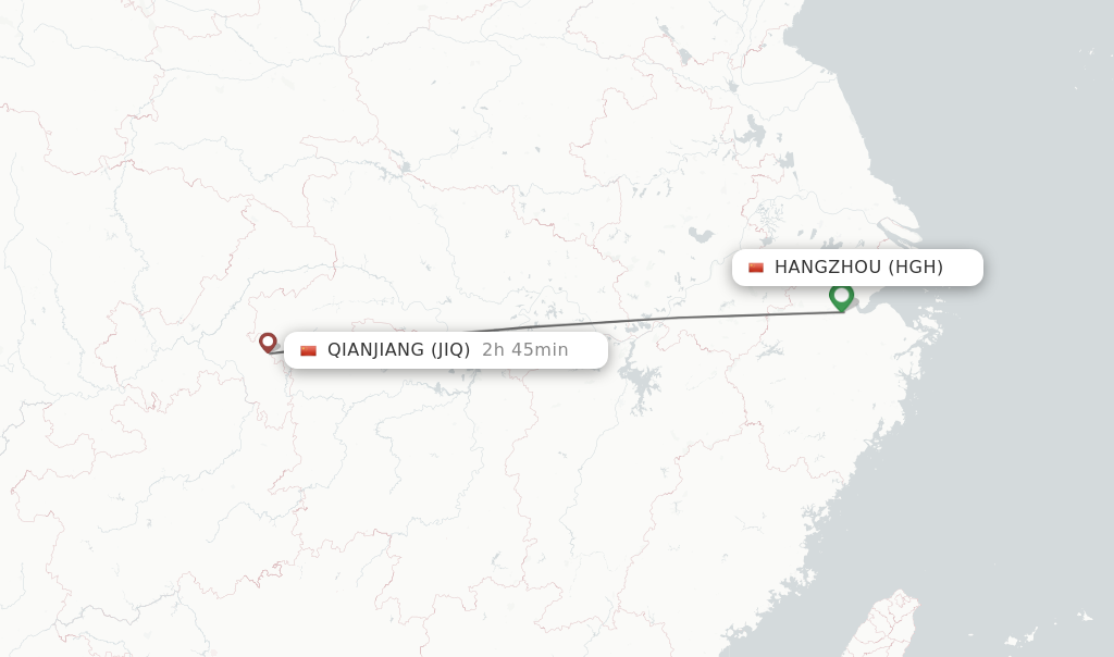 Flights from Hangzhou to Qianjiang route map
