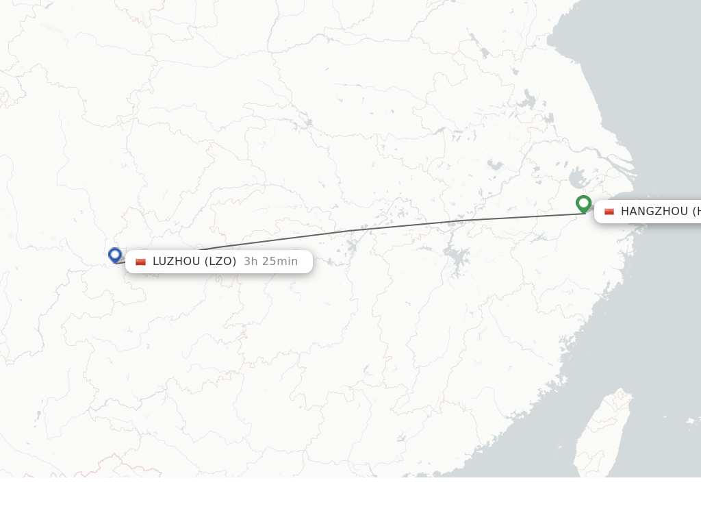Flights from Hangzhou to Luzhou route map