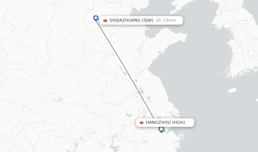 Flights from Hangzhou to Shijiazhuang route map