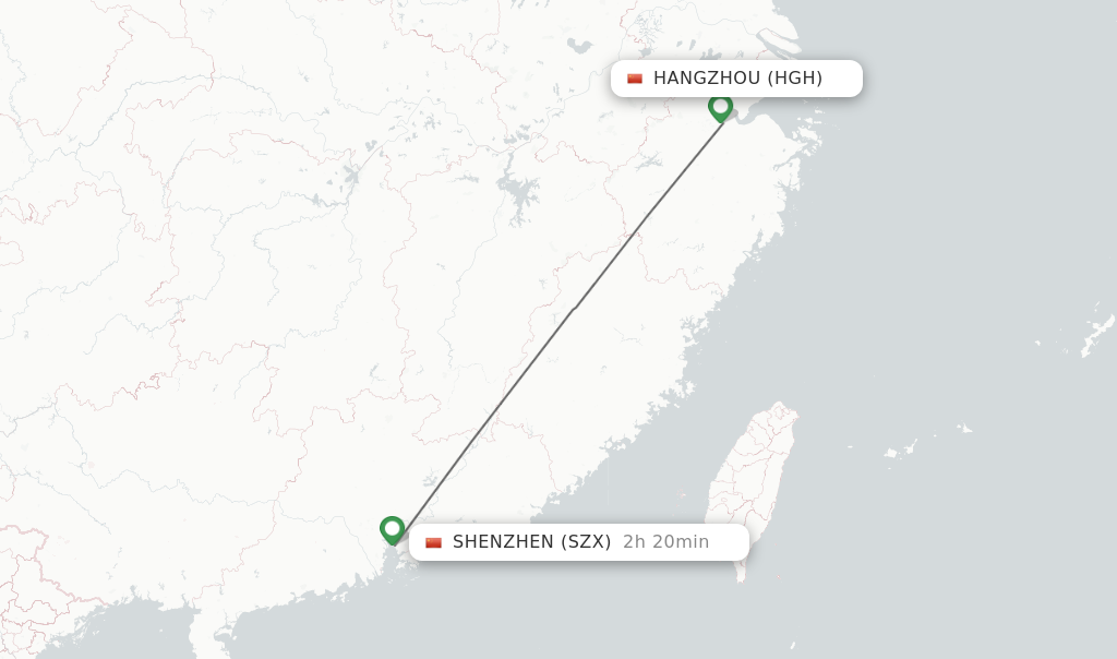 Flights from Hangzhou to Shenzhen route map