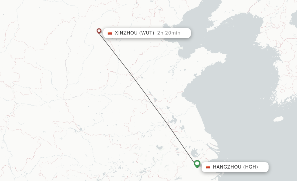 Flights from Hangzhou to Xinzhou route map