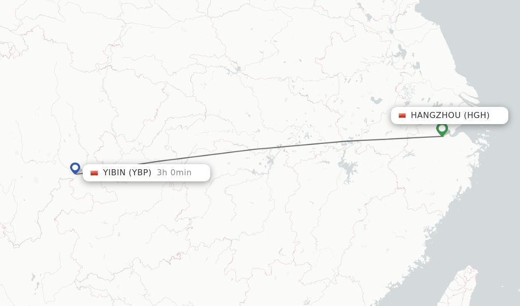 Flights from Hangzhou to Yibin route map