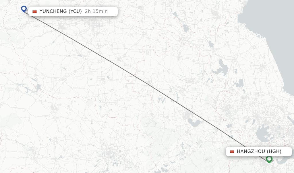 Flights from Hangzhou to Yuncheng route map