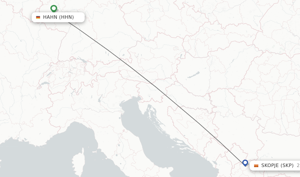 Flights from Hahn to Skopje route map