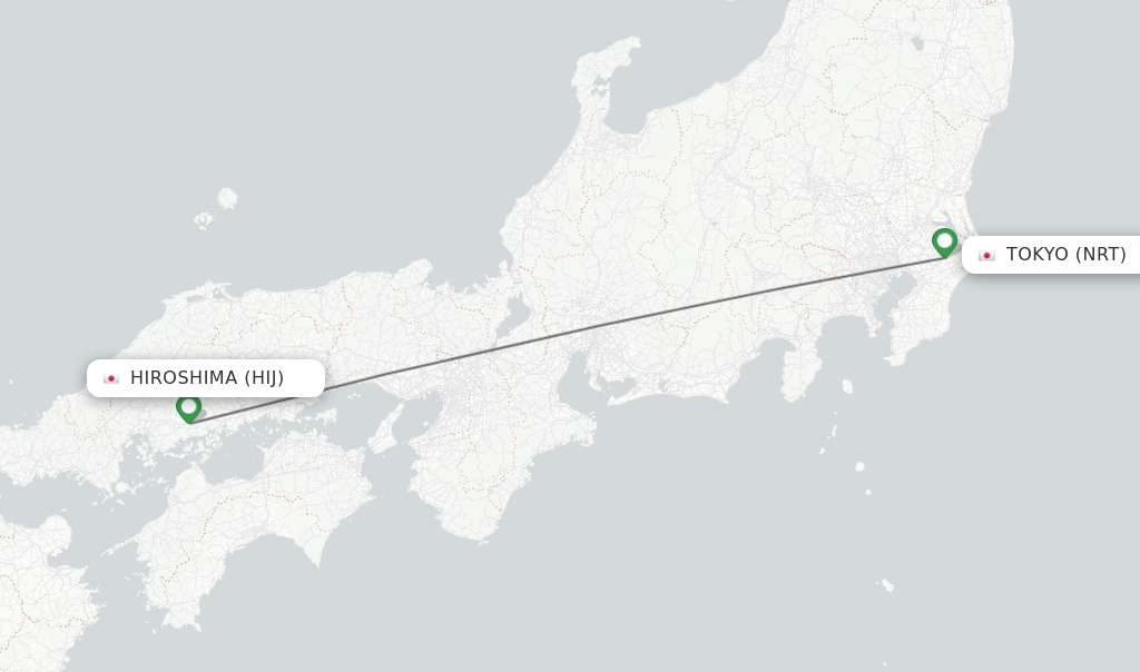 Flights from Hiroshima to Tokyo route map