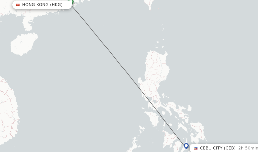 Flights from Hong Kong to Cebu City route map