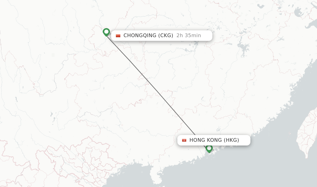 Flights from Hong Kong to Chongqing route map