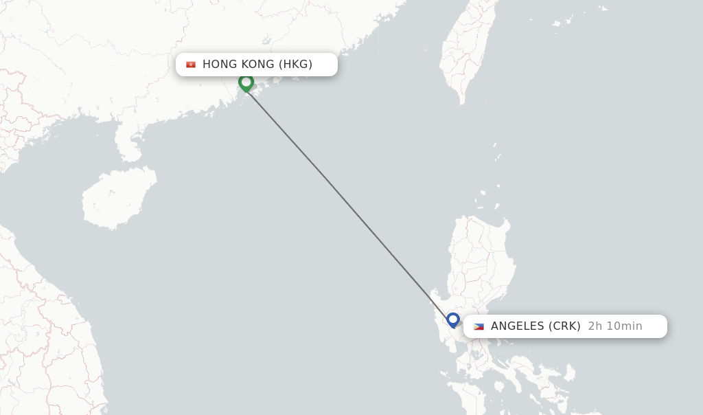 Flights from Hong Kong to Angeles route map