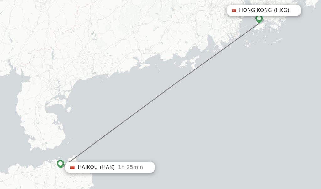 Flights from Hong Kong to Haikou route map