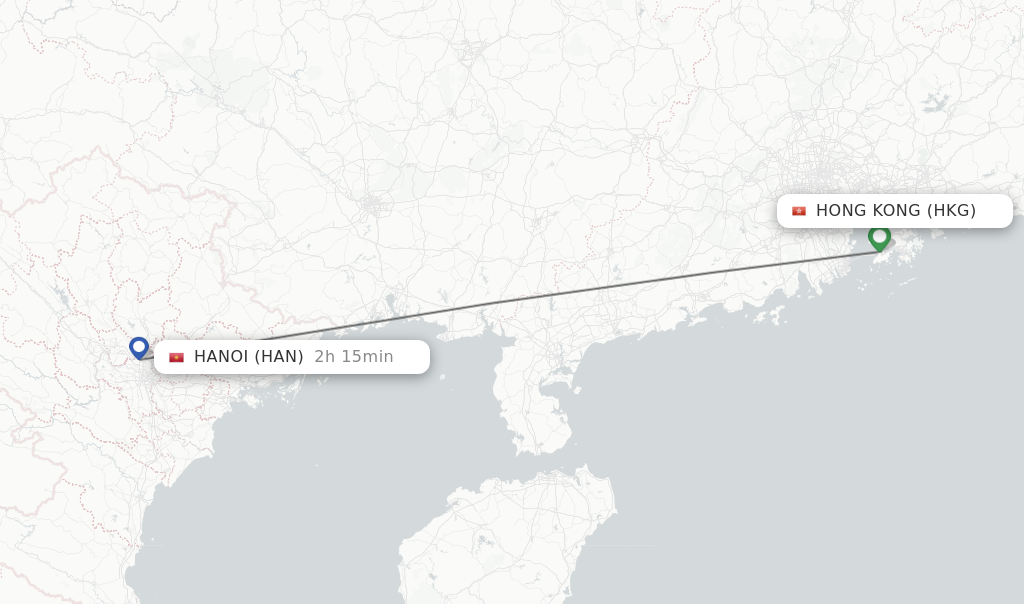 Flights from Hong Kong to Hanoi route map