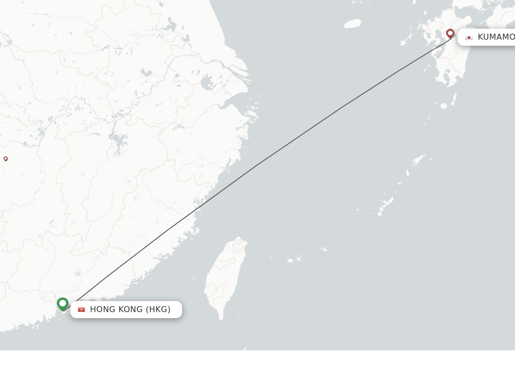 Flights from Hong Kong to Kumamoto route map