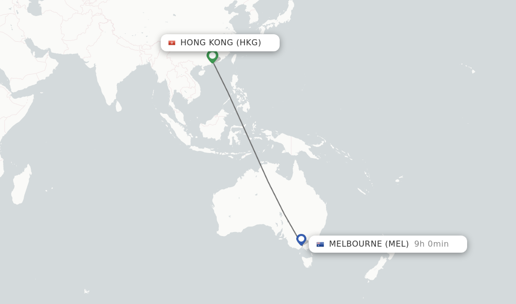 Flights from Hong Kong to Melbourne route map