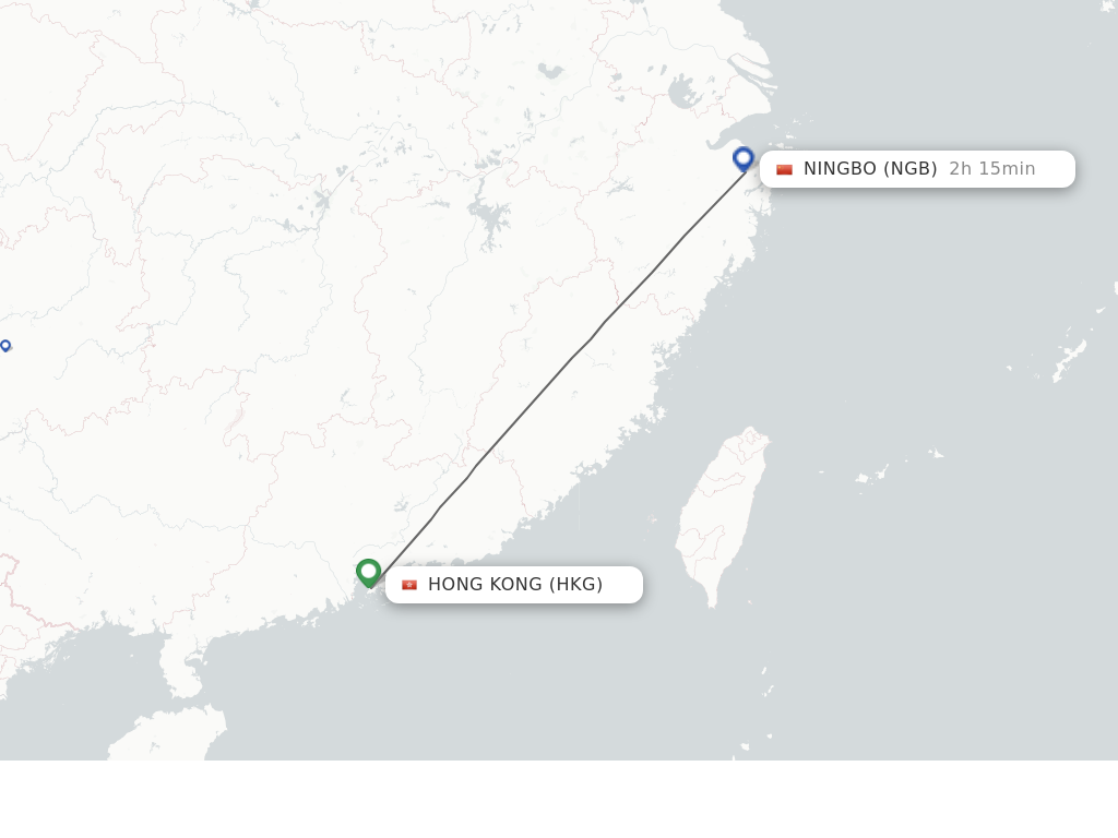Flights from Hong Kong to Ningbo route map