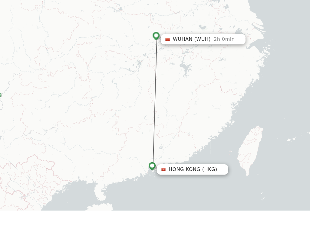 Flights from Hong Kong to Wuhan route map