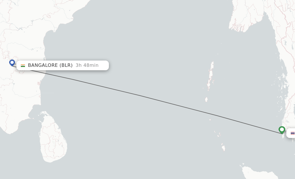 Flights from Phuket to Bengaluru route map