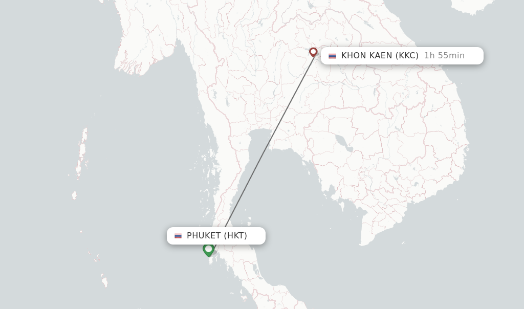 Flights from Phuket to Khon Kaen route map