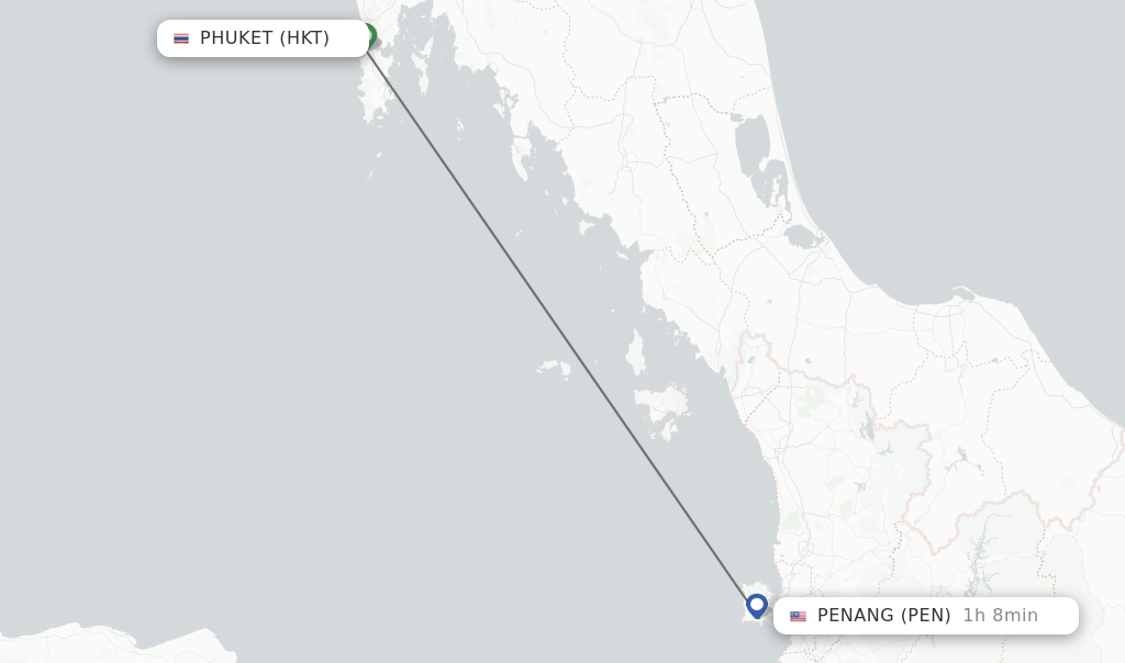 Flights from Phuket to Penang route map