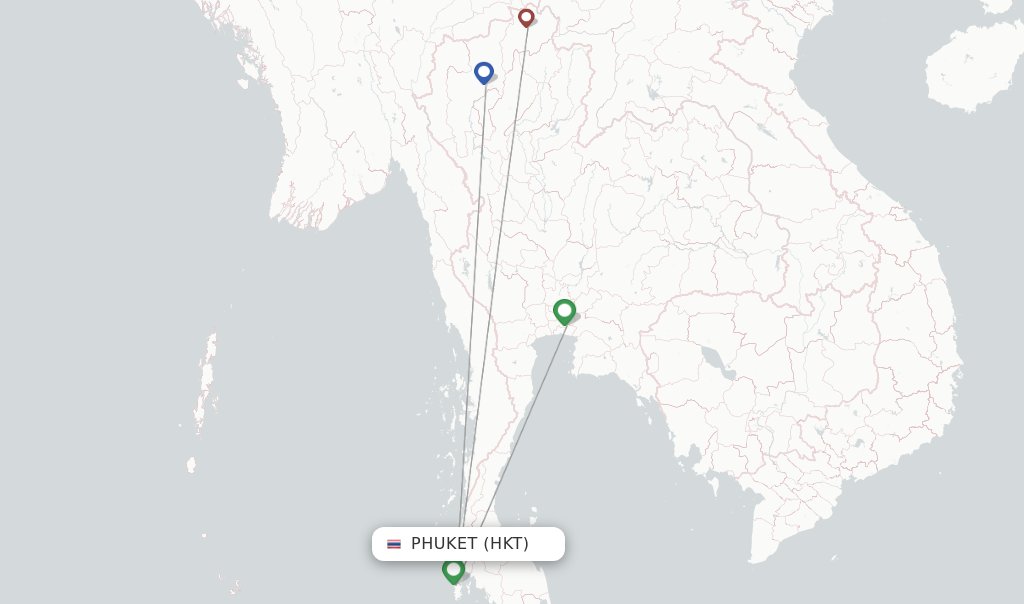 Route map with flights from Phuket with Vietjet Thailand