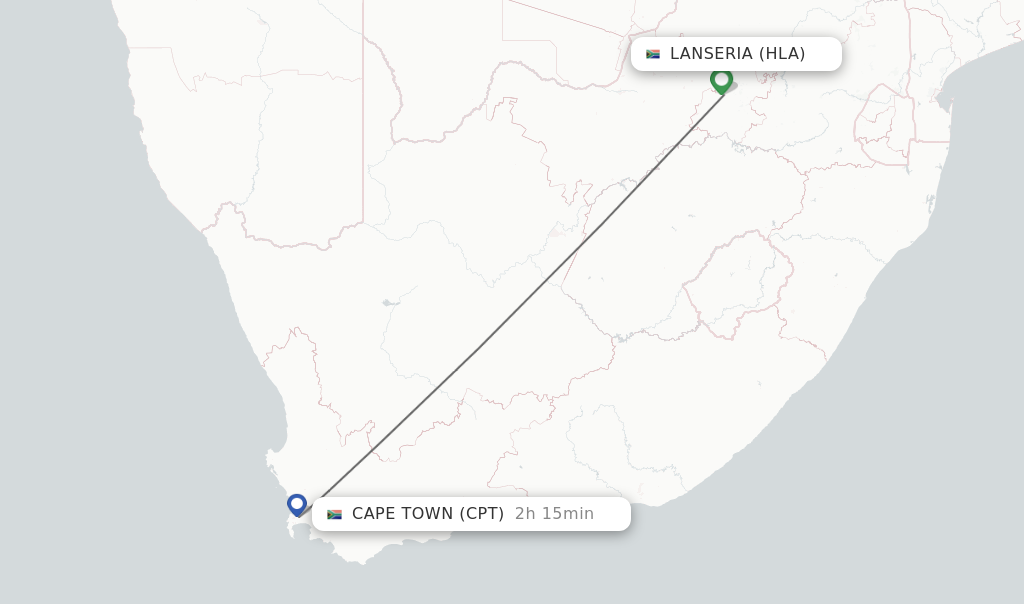 Flights from Lanseria to Cape Town route map