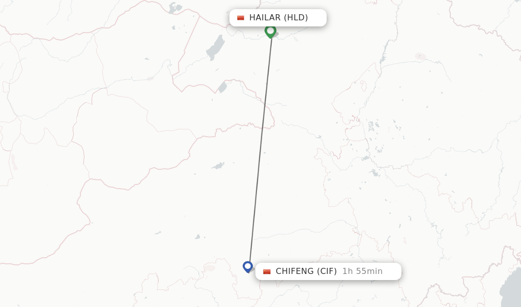 Flights from Hailar to Chifeng route map