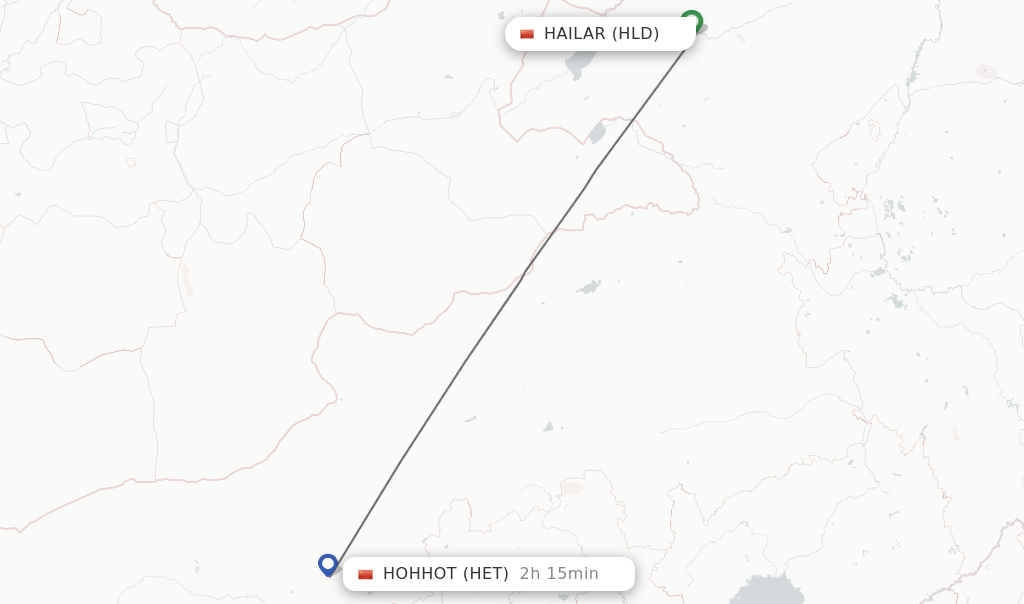 Flights from Hailar to Hohhot route map