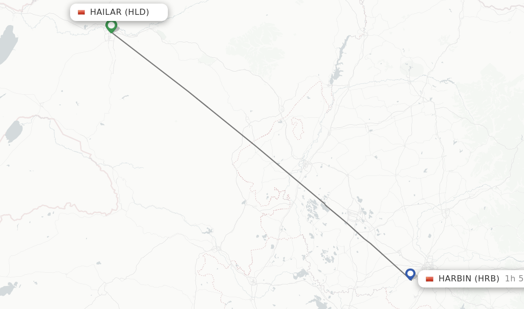 Flights from Hailar to Harbin route map