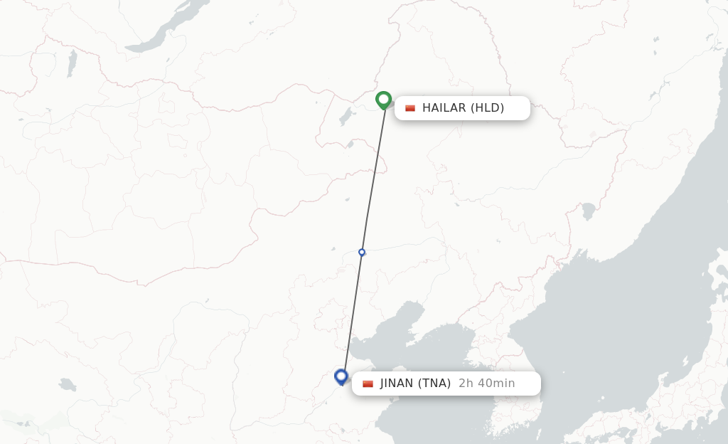Flights from Hailar to Jinan route map
