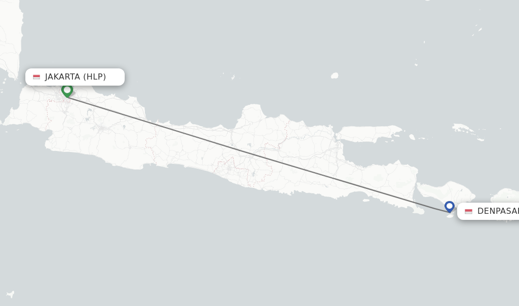 Flights from Jakarta to Denpasar route map