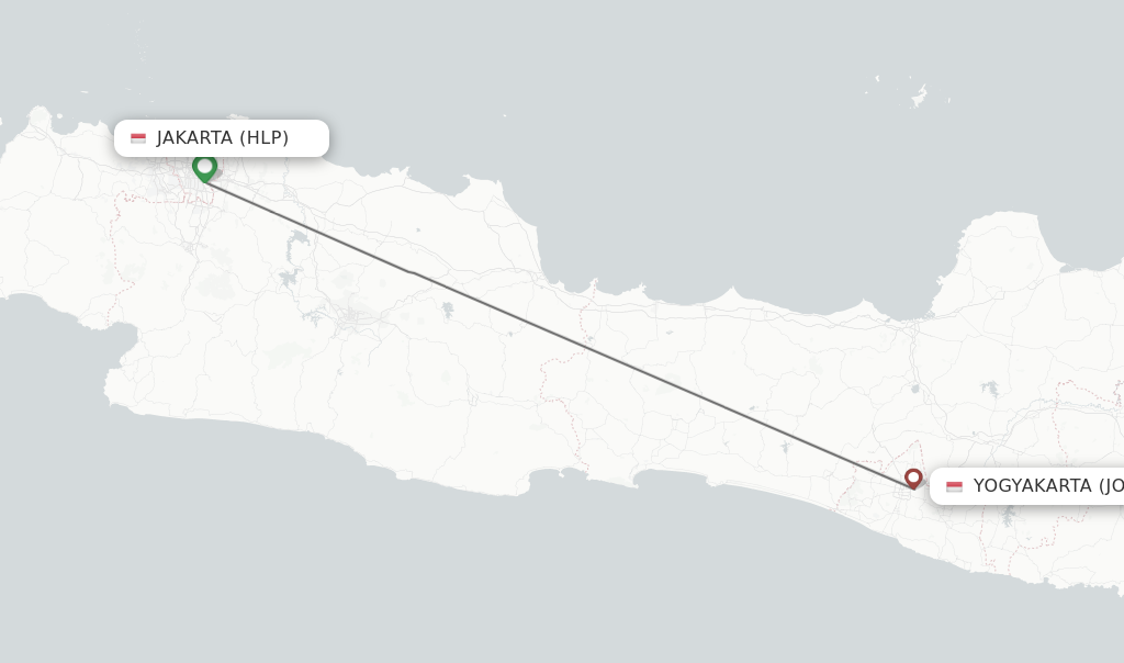 Flights from Jakarta to Yogyakarta route map