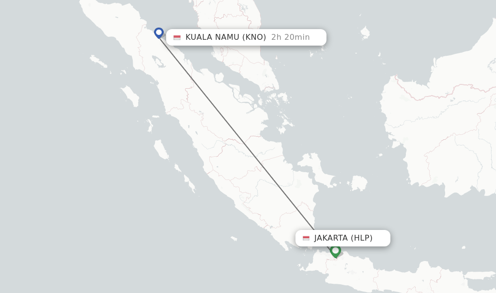 Flights from Jakarta to Kuala Namu route map