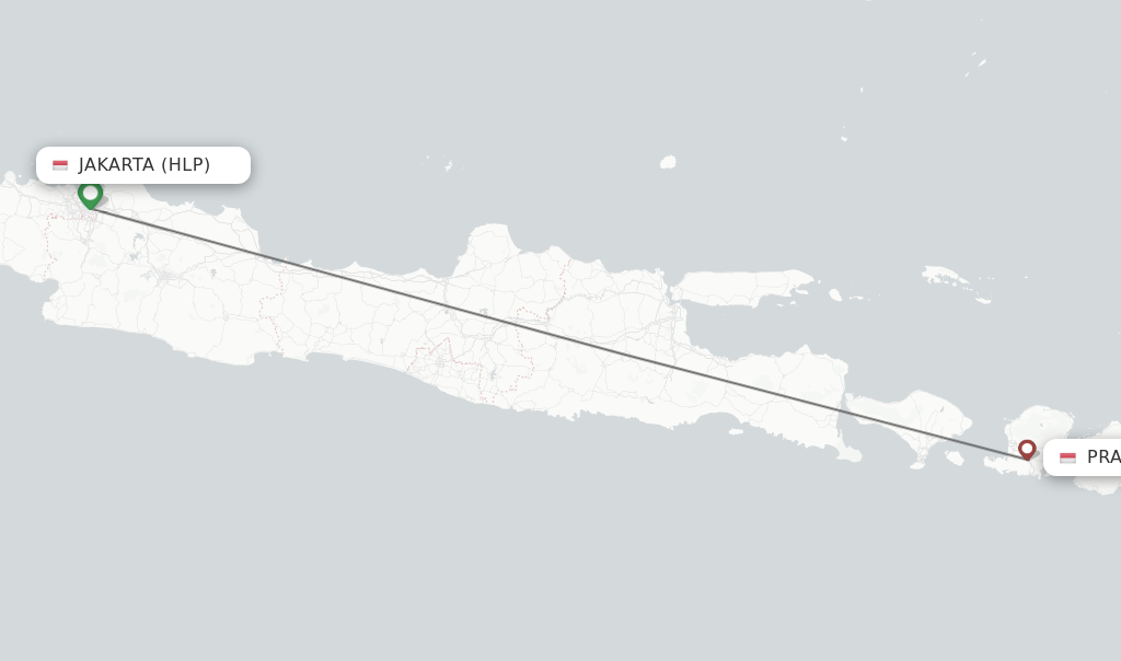 Flights from Jakarta to Praya route map