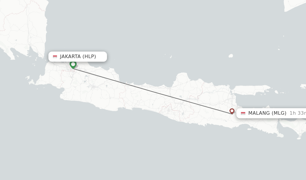 Flights from Malang to Jakarta route map